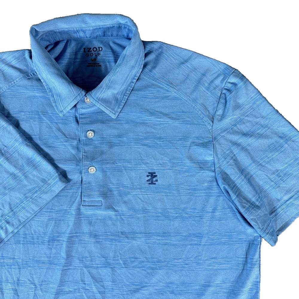 Izod Shirt Mens Small Blue Heather Striped Stretch Golf Polo Short Sleeve Button